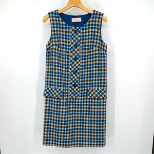 Pendleton Vintage 60’s Virgin Wool Blue&Brown Plaid Dress Size 12 I10